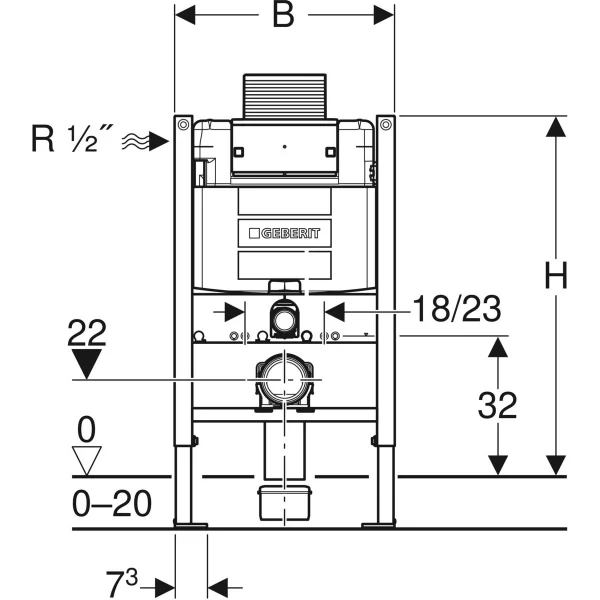Asma klozet için Geberit Duofix elemanı, 82 cm, 12 cm Alpha gömme rezervuarlı, 6 / 3 litre