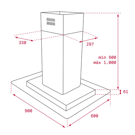 Cam Kanatlı Ada Davlumbaz DG3 ISLA 985